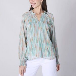 NWT Bloomingdale’s Aqua Pastel Abstract Print Blouse